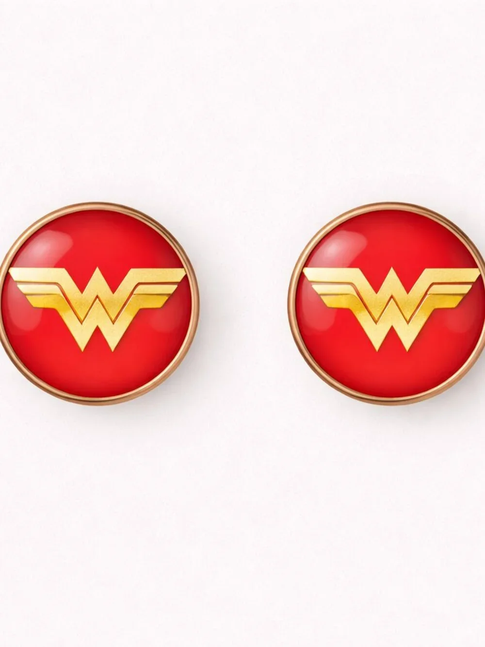 Wonder Woman Logo Stud Earrings Red and Gold Tone